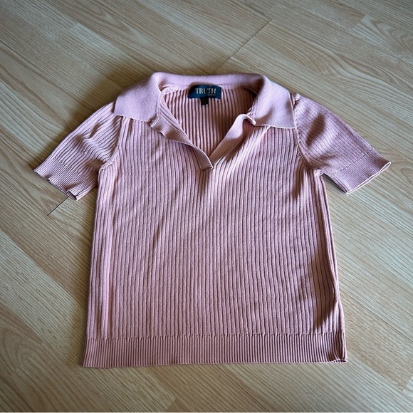 Truth by Republic Blush Pink Light Ribbed Polo Top Medium - Picture 1 of 8